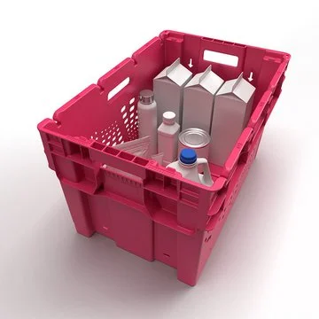 配有优化的便于手工处理货物的符合人体工程学人工把手的Utz红色周转箱。