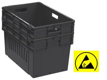 Black nestable tote made of ESD material
