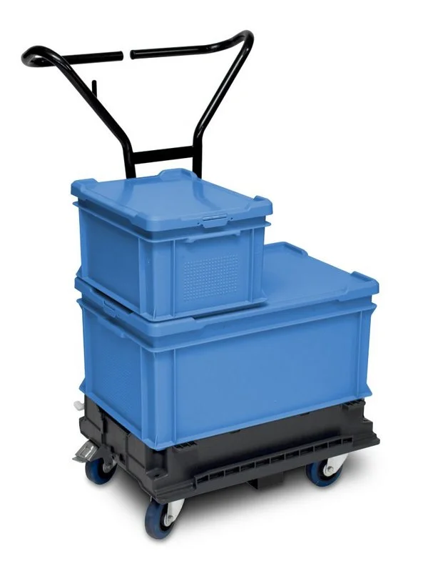 Blue Thermoboxes on DOLLYFIX transport system